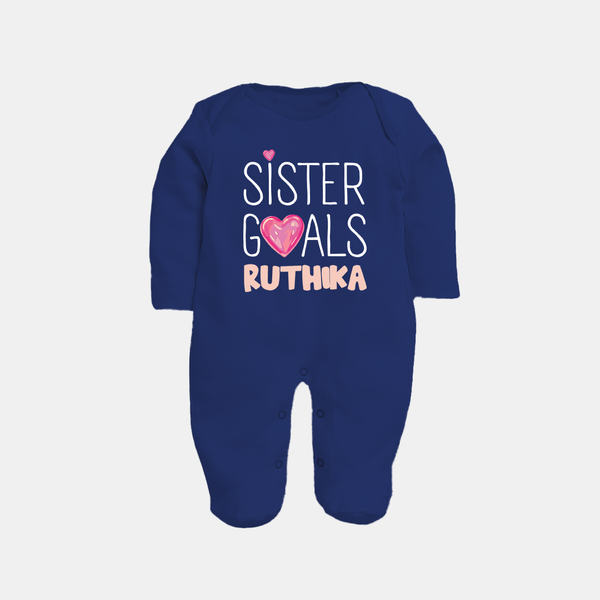 Sister Goals Sleep Suit/ Full Sleeve Bodysuit | Custom Sleep Suit/ Full Sleeve Bodysuit for the Perfect Sister Duo - NAVY BLUE - New Born (Chest 7.5")
