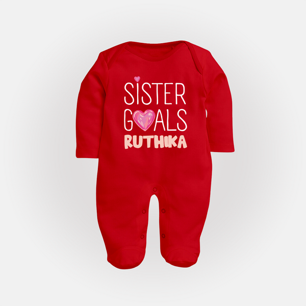 Sister Goals Sleep Suit/ Full Sleeve Bodysuit | Custom Sleep Suit/ Full Sleeve Bodysuit for the Perfect Sister Duo - RED - New Born (Chest 7.5")