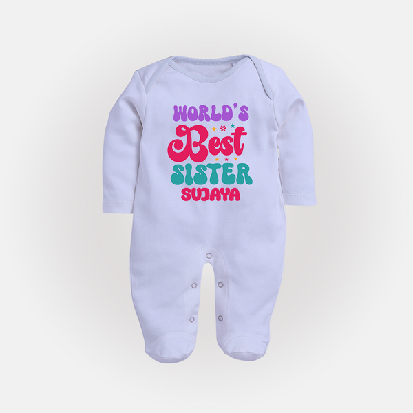 World's Best Sister Sleep Suit/ Full Sleeve Bodysuit | Personalized Sleep Suit/ Full Sleeve Bodysuit for the World's Best Sister - BABY BLUE - New Born (Chest 7.5")