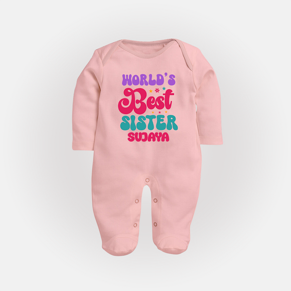 World's Best Sister Sleep Suit/ Full Sleeve Bodysuit | Personalized Sleep Suit/ Full Sleeve Bodysuit for the World's Best Sister - BABY PINK - New Born (Chest 7.5")