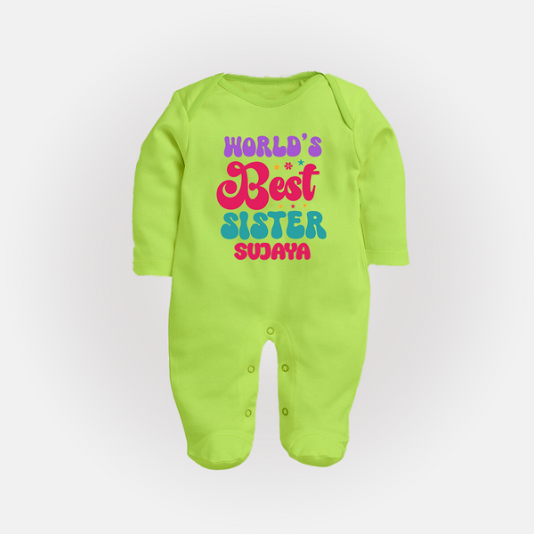 World's Best Sister Sleep Suit/ Full Sleeve Bodysuit | Personalized Sleep Suit/ Full Sleeve Bodysuit for the World's Best Sister - LIME GREEN - New Born (Chest 7.5")