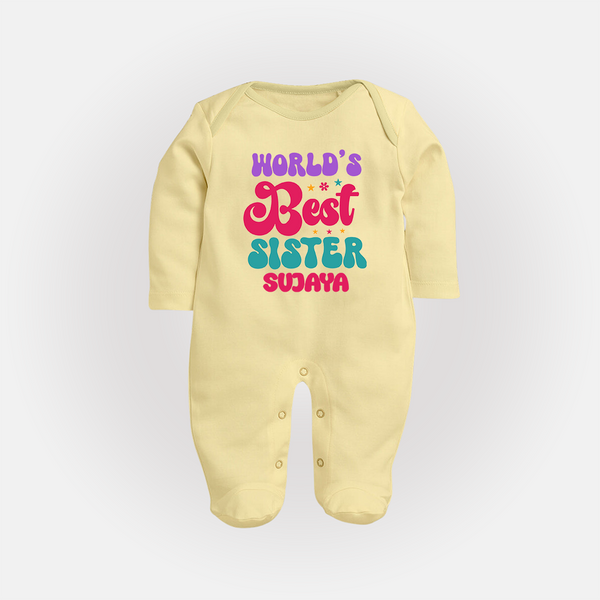 World's Best Sister Sleep Suit/ Full Sleeve Bodysuit | Personalized Sleep Suit/ Full Sleeve Bodysuit for the World's Best Sister - PASTEL YELLOW - New Born (Chest 7.5")