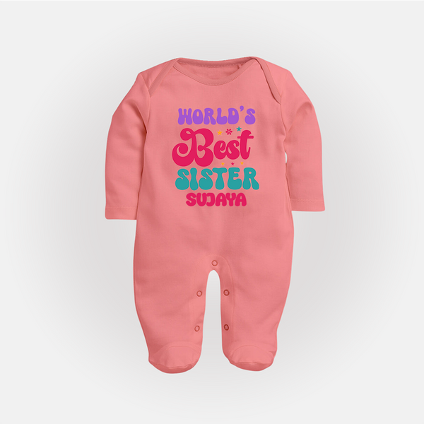 World's Best Sister Sleep Suit/ Full Sleeve Bodysuit | Personalized Sleep Suit/ Full Sleeve Bodysuit for the World's Best Sister - PEACH - New Born (Chest 7.5")