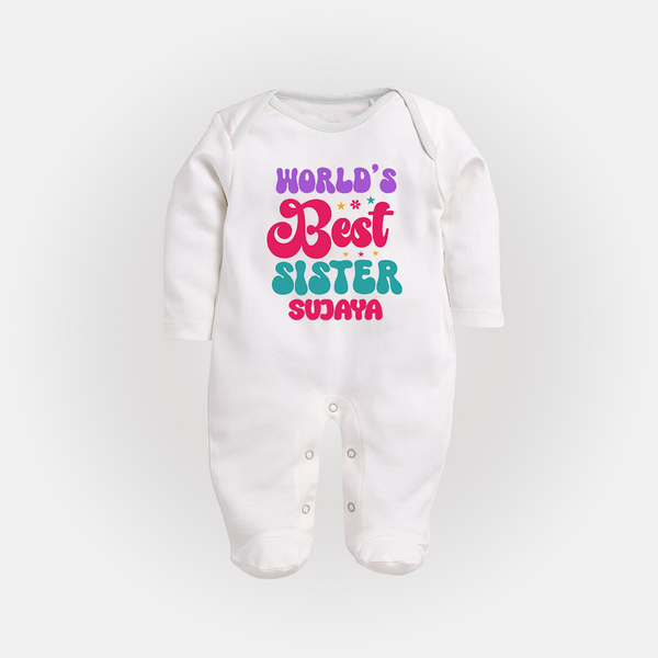 World's Best Sister Sleep Suit/ Full Sleeve Bodysuit | Personalized Sleep Suit/ Full Sleeve Bodysuit for the World's Best Sister - WHITE - New Born (Chest 7.5")
