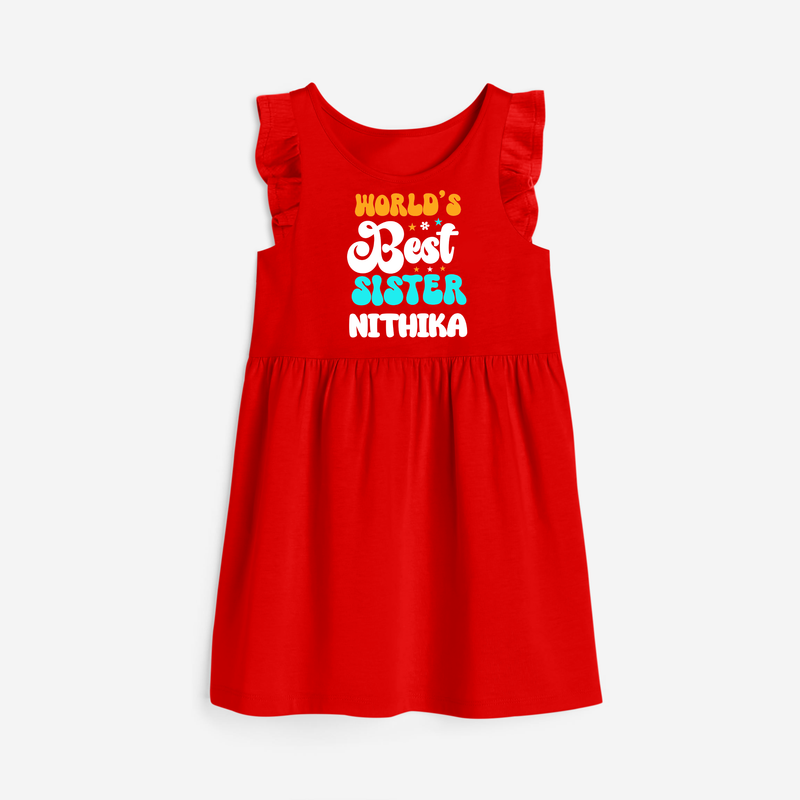 World's Best Sister Frock | Personalized Frock for the World's Best Sister - RED - 1 - 2 Years Old (Chest 22" , Full Length 22")