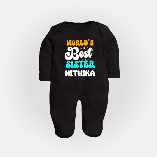 World's Best Sister Sleep Suit/ Full Sleeve Bodysuit | Personalized Sleep Suit/ Full Sleeve Bodysuit for the World's Best Sister - BLACK - New Born (Chest 7.5")