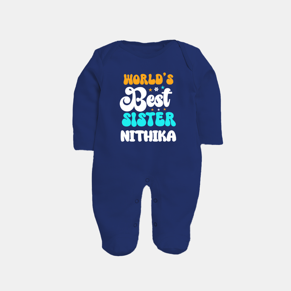 World's Best Sister Sleep Suit/ Full Sleeve Bodysuit | Personalized Sleep Suit/ Full Sleeve Bodysuit for the World's Best Sister - NAVY BLUE - New Born (Chest 7.5")