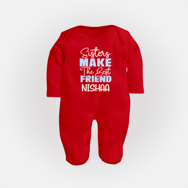 Sisters Make The Best Friends Sleep Suit/ Full Sleeve Bodysuit | Custom Sleep Suit/ Full Sleeve Bodysuit for the Best Sister Friends - RED - New Born (Chest 7.5")