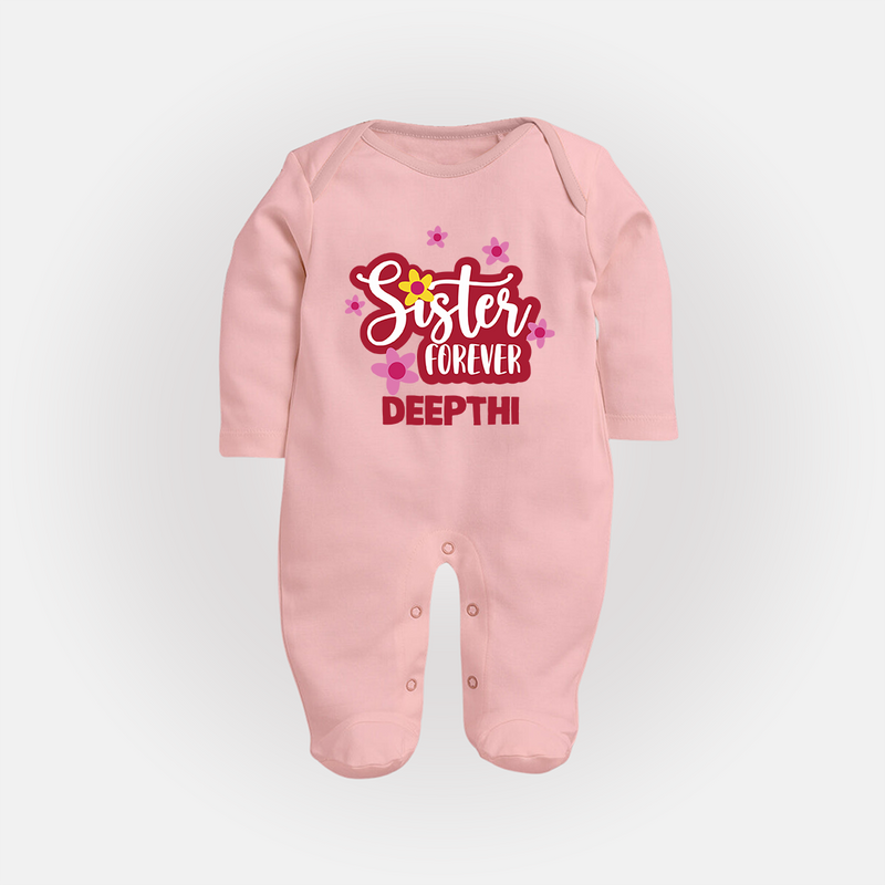 Sister Forever Sleep Suit/ Full Sleeve Bodysuit | Personalized Sleep Suit/ Full Sleeve Bodysuit for Sisters Forever - BABY PINK - New Born (Chest 7.5")