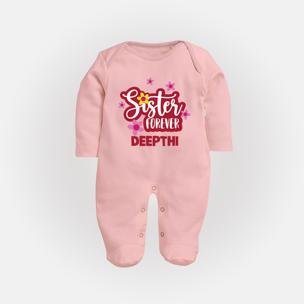 Sister Forever Sleep Suit/ Full Sleeve Bodysuit | Personalized Sleep Suit/ Full Sleeve Bodysuit for Sisters Forever - BABY PINK - New Born (Chest 7.5")