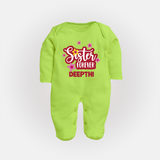Sister Forever Sleep Suit/ Full Sleeve Bodysuit | Personalized Sleep Suit/ Full Sleeve Bodysuit for Sisters Forever - LIME GREEN - New Born (Chest 7.5")