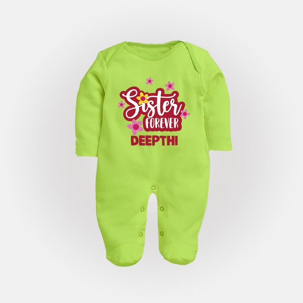 Sister Forever Sleep Suit/ Full Sleeve Bodysuit | Personalized Sleep Suit/ Full Sleeve Bodysuit for Sisters Forever - LIME GREEN - New Born (Chest 7.5")