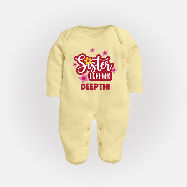 Sister Forever Sleep Suit/ Full Sleeve Bodysuit | Personalized Sleep Suit/ Full Sleeve Bodysuit for Sisters Forever - PASTEL YELLOW - New Born (Chest 7.5")