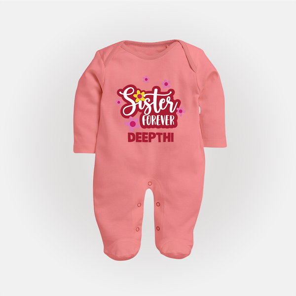 Sister Forever Sleep Suit/ Full Sleeve Bodysuit | Personalized Sleep Suit/ Full Sleeve Bodysuit for Sisters Forever - PEACH - New Born (Chest 7.5")