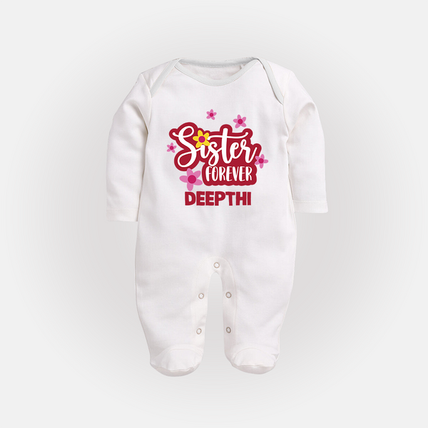Sister Forever Sleep Suit/ Full Sleeve Bodysuit | Personalized Sleep Suit/ Full Sleeve Bodysuit for Sisters Forever - WHITE - New Born (Chest 7.5")