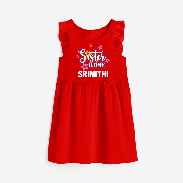 Sister Forever Frock | Personalized Frock for Sisters Forever - RED - 1 - 2 Years Old (Chest 22" , Full Length 22")