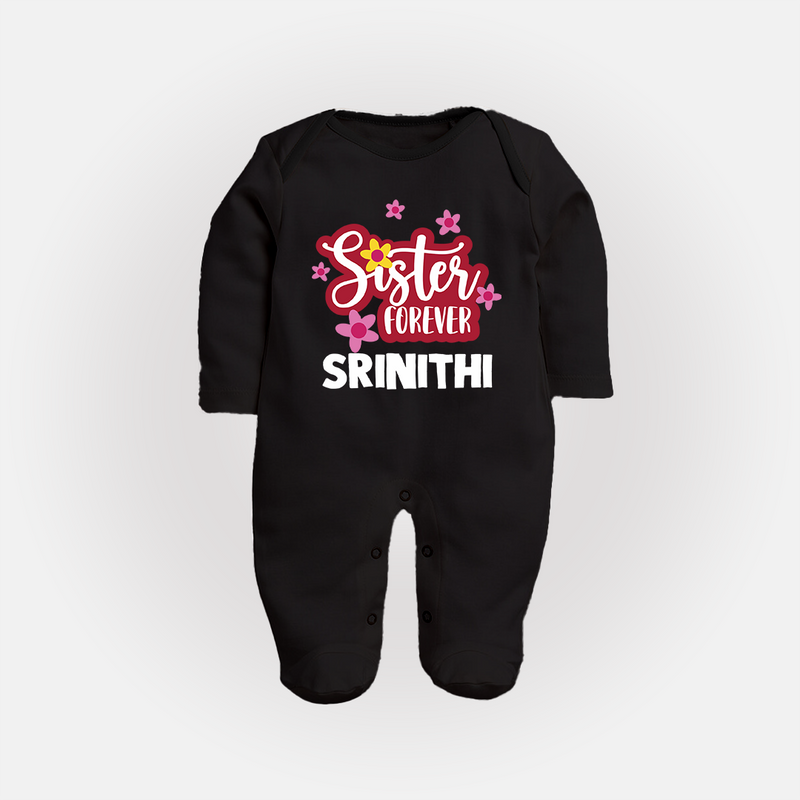 Sister Forever Sleep Suit/ Full Sleeve Bodysuit | Personalized Sleep Suit/ Full Sleeve Bodysuit for Sisters Forever - BLACK - New Born (Chest 7.5")