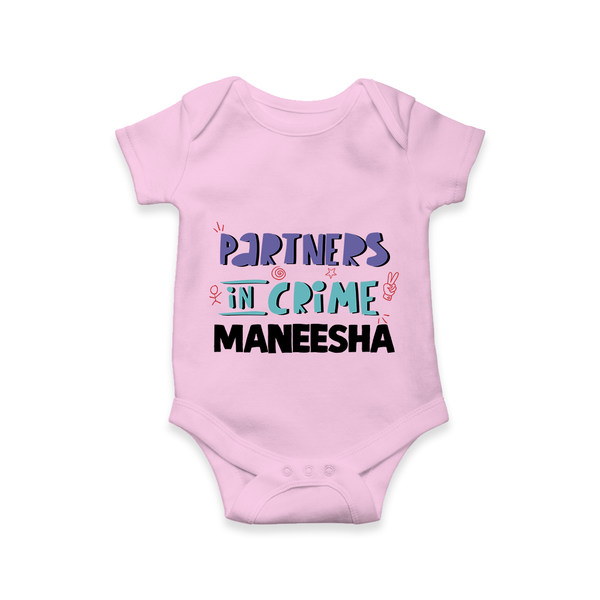 Partners In Crime Romper / Onesie | Custom Romper / Onesie for Sister Partners in Crime - BABY PINK - New Born (Chest 14")