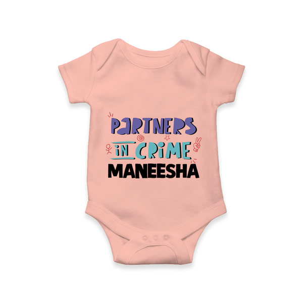 Partners In Crime Romper / Onesie | Custom Romper / Onesie for Sister Partners in Crime - PEACH - New Born (Chest 14")