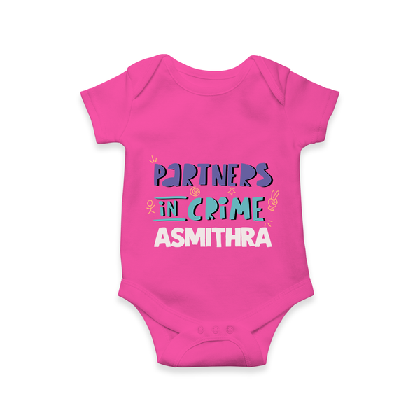 Partners In Crime Romper / Onesie | Custom Romper / Onesie for Sister Partners in Crime - HOT PINK - New Born (Chest 14")