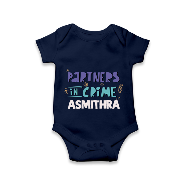 Partners In Crime Romper / Onesie | Custom Romper / Onesie for Sister Partners in Crime - NAVY BLUE - New Born (Chest 14")