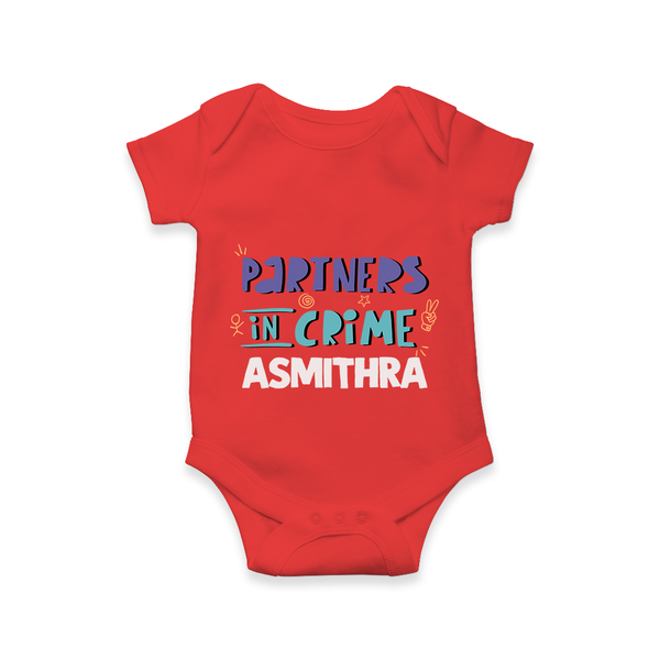 Partners In Crime Romper / Onesie | Custom Romper / Onesie for Sister Partners in Crime - RED - New Born (Chest 14")