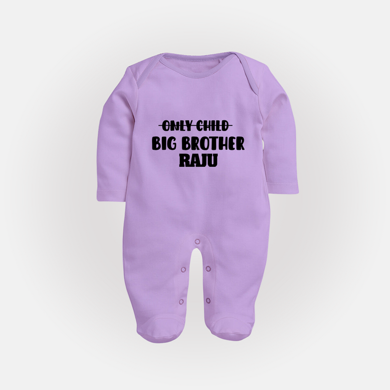Only Child Big Brother Sleep Suit/ Full Sleeve Bodysuit | Custom Sleep Suit/ Full Sleeve Bodysuit for the Only Child Now Big Brother - LILAC - New Born (Chest 7.5")