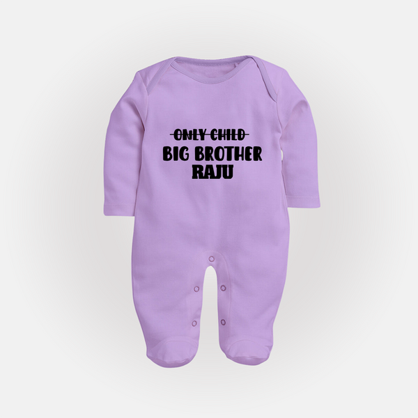 Only Child Big Brother Sleep Suit/ Full Sleeve Bodysuit | Custom Sleep Suit/ Full Sleeve Bodysuit for the Only Child Now Big Brother - LILAC - New Born (Chest 7.5")
