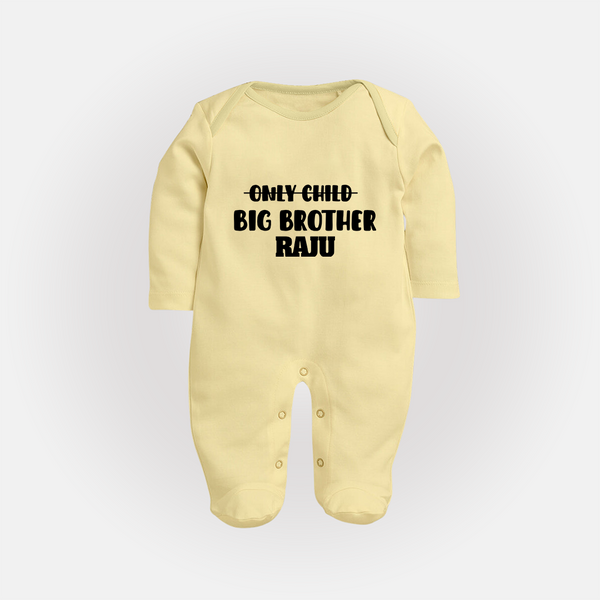 Only Child Big Brother Sleep Suit/ Full Sleeve Bodysuit | Custom Sleep Suit/ Full Sleeve Bodysuit for the Only Child Now Big Brother - PASTEL YELLOW - New Born (Chest 7.5")
