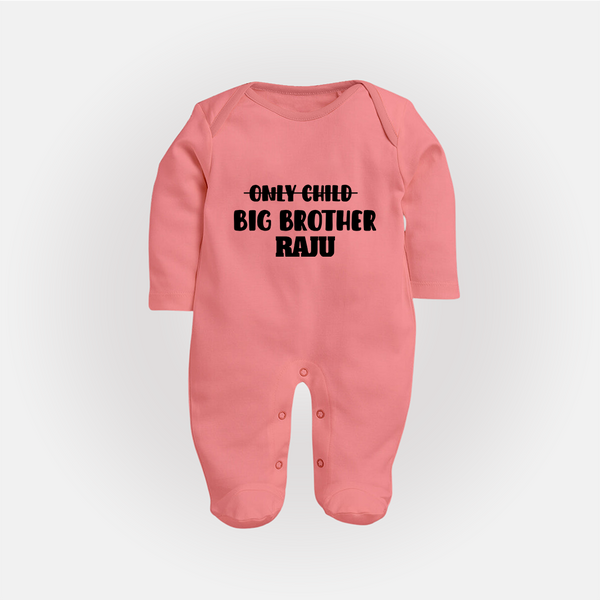 Only Child Big Brother Sleep Suit/ Full Sleeve Bodysuit | Custom Sleep Suit/ Full Sleeve Bodysuit for the Only Child Now Big Brother - PEACH - New Born (Chest 7.5")