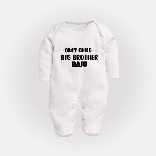 Only Child Big Brother Sleep Suit/ Full Sleeve Bodysuit | Custom Sleep Suit/ Full Sleeve Bodysuit for the Only Child Now Big Brother - WHITE - New Born (Chest 7.5")