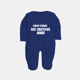 Only Child Big Brother Sleep Suit/ Full Sleeve Bodysuit | Custom Sleep Suit/ Full Sleeve Bodysuit for the Only Child Now Big Brother - NAVY BLUE - New Born (Chest 7.5")