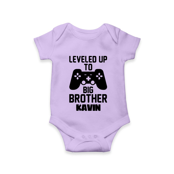 Leveled Up To Big Brother | Cute and Personalized Romper / Onesie for Brother - LILAC - New Born (Chest 14")