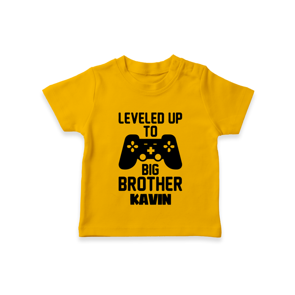 Leveled Up To Big Brother | Cute and Personalized T-Shirt for Brother - CHROME YELLOW - 0-5 Months Old (Chest 17")
