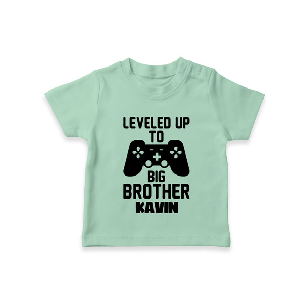 Leveled Up To Big Brother | Cute and Personalized T-Shirt for Brother - MINT GREEN - 0-5 Months Old (Chest 17")