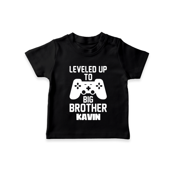 Leveled Up To Big Brother | Cute and Personalized T-Shirt for Brother - BLACK - 0-5 Months Old (Chest 17")