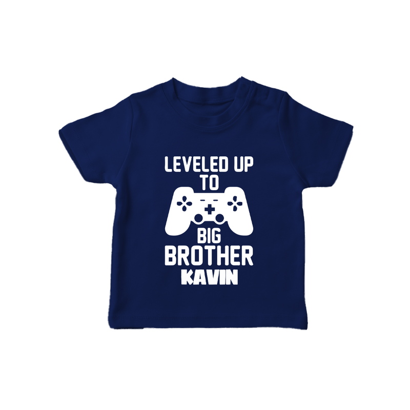 Leveled Up To Big Brother | Cute and Personalized T-Shirt for Brother - NAVY BLUE - 0-5 Months Old (Chest 17")