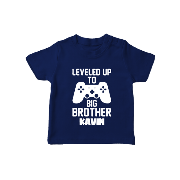 Leveled Up To Big Brother | Cute and Personalized T-Shirt for Brother - NAVY BLUE - 0-5 Months Old (Chest 17")