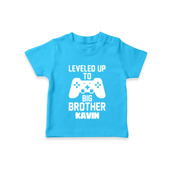Leveled Up To Big Brother | Cute and Personalized T-Shirt for Brother - SKY BLUE - 0-5 Months Old (Chest 17")