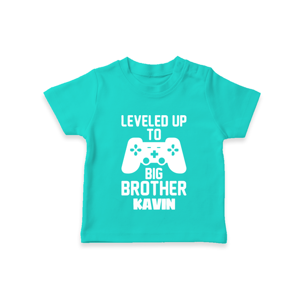 Leveled Up To Big Brother | Cute and Personalized T-Shirt for Brother - TEAL - 0-5 Months Old (Chest 17")