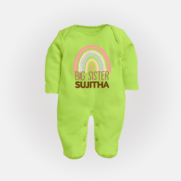 Big Sister Sleep suit | Personalized Sleep suit for the Big Sister - LIME GREEN - New Born (Chest 7.5")