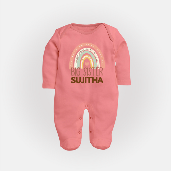 Big Sister Sleep suit | Personalized Sleep suit for the Big Sister - PEACH - New Born (Chest 7.5")