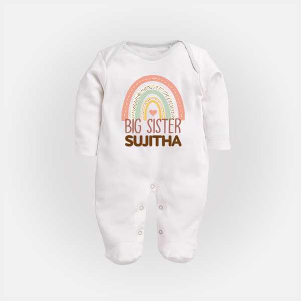 Big Sister Sleep suit | Personalized Sleep suit for the Big Sister - WHITE - New Born (Chest 7.5")