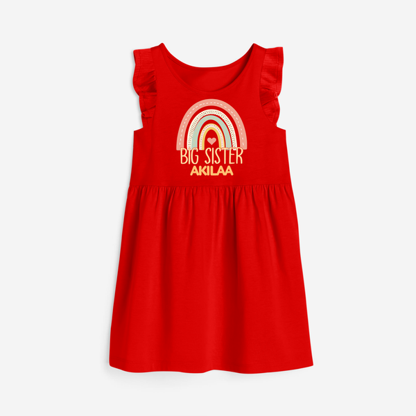 Big Sister Frock | Personalized Frock for the Big Sister - RED - 1 - 2 Years Old (Chest 22" , Full Length 22")