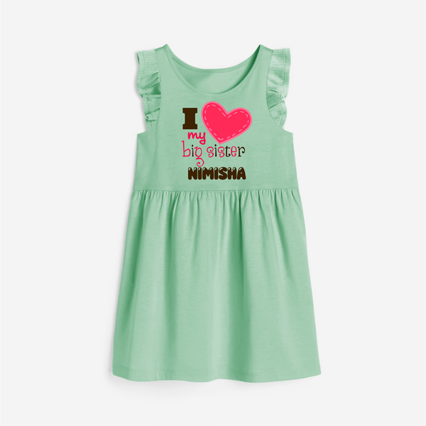 I Love My Big Sister Frock | Personalized Frock for Loving Big Sisters - MINT GREEN - 1 - 2 Years Old (Chest 22" , Full Length 22")
