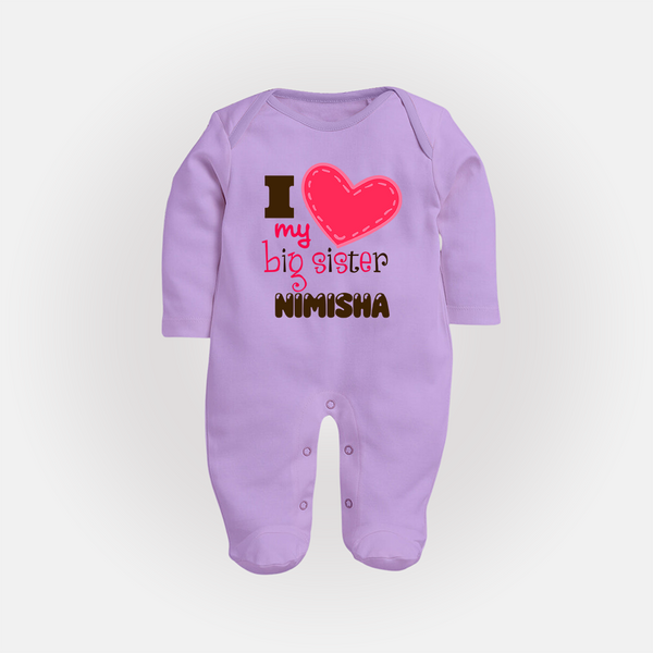 I Love My Big Sister Sleep suit | Personalized Sleep suit for Loving Big Sisters - LILAC - New Born (Chest 7.5")