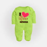 I Love My Big Sister Sleep suit | Personalized Sleep suit for Loving Big Sisters - LIME GREEN - New Born (Chest 7.5")