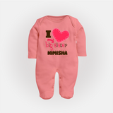 I Love My Big Sister Sleep suit | Personalized Sleep suit for Loving Big Sisters - PEACH - New Born (Chest 7.5")
