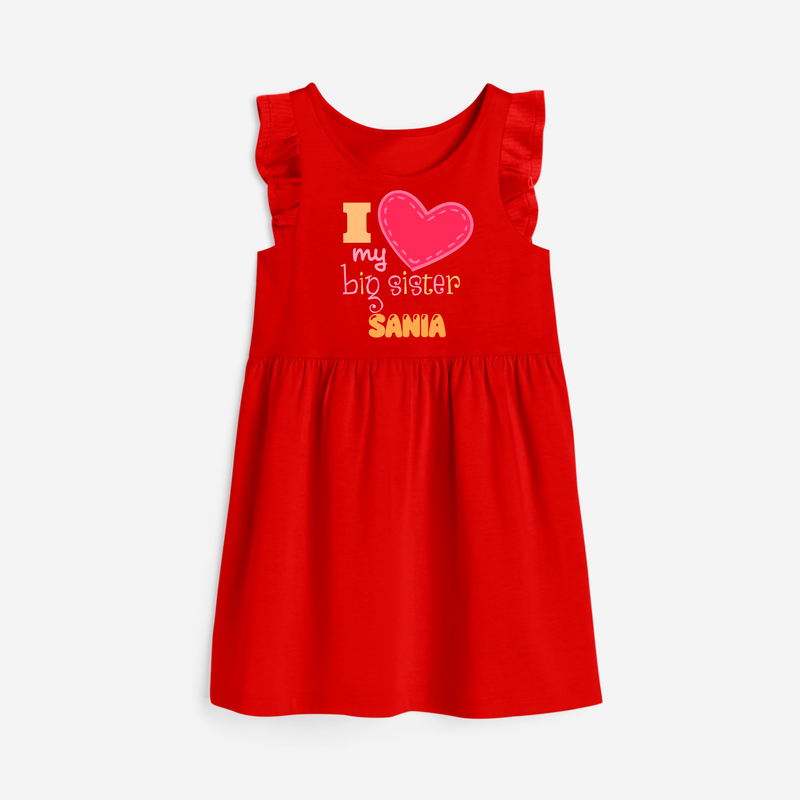 I Love My Big Sister Frock | Personalized Frock for Loving Big Sisters - RED - 1 - 2 Years Old (Chest 22" , Full Length 22")