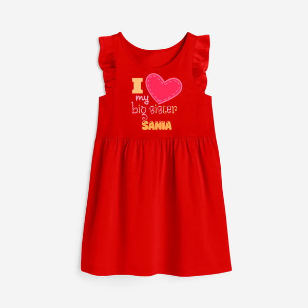 I Love My Big Sister Frock | Personalized Frock for Loving Big Sisters - RED - 1 - 2 Years Old (Chest 22" , Full Length 22")